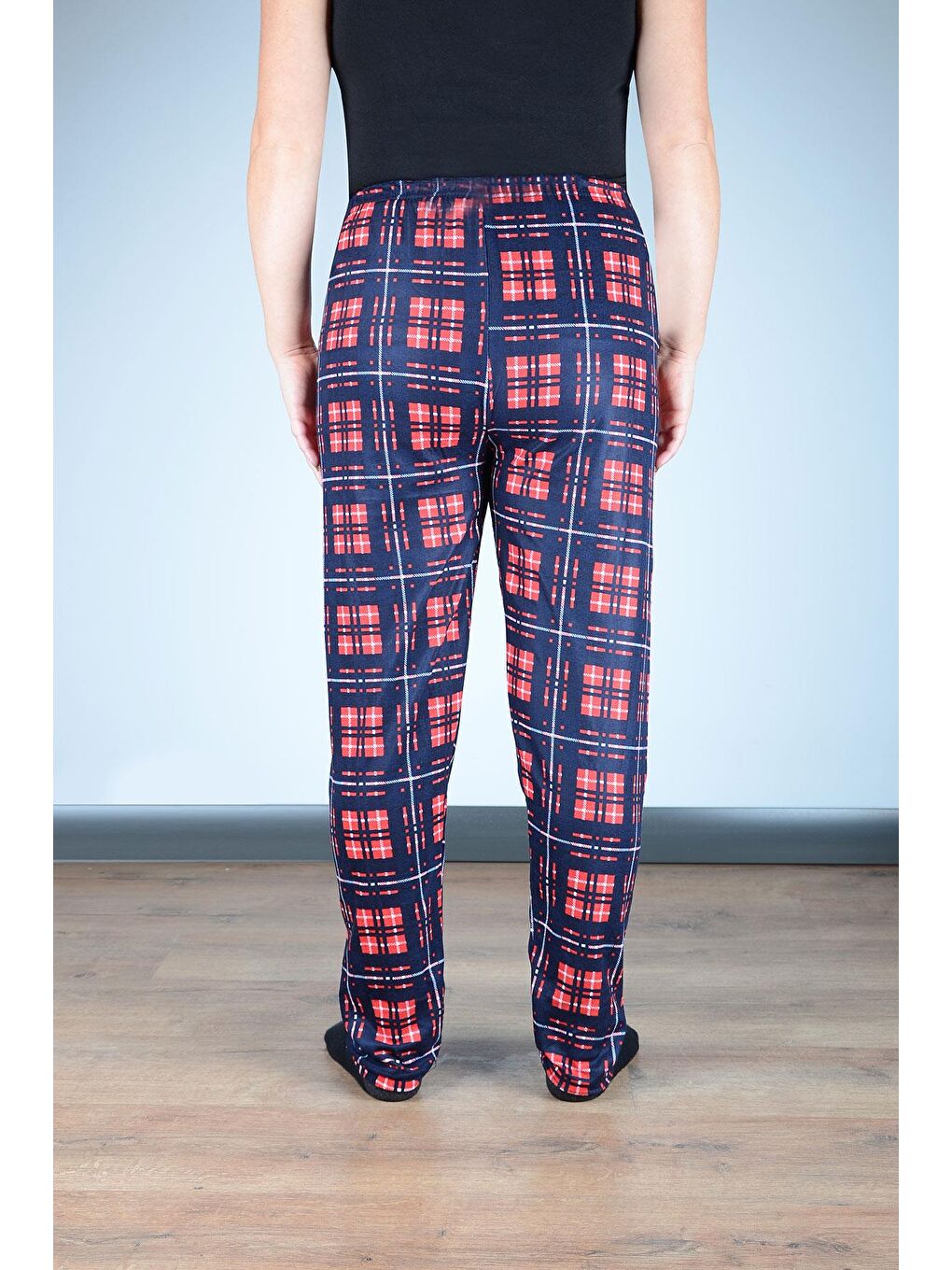 Kadın Süet Pijama Tek Alt | Ekose Lacivert-2