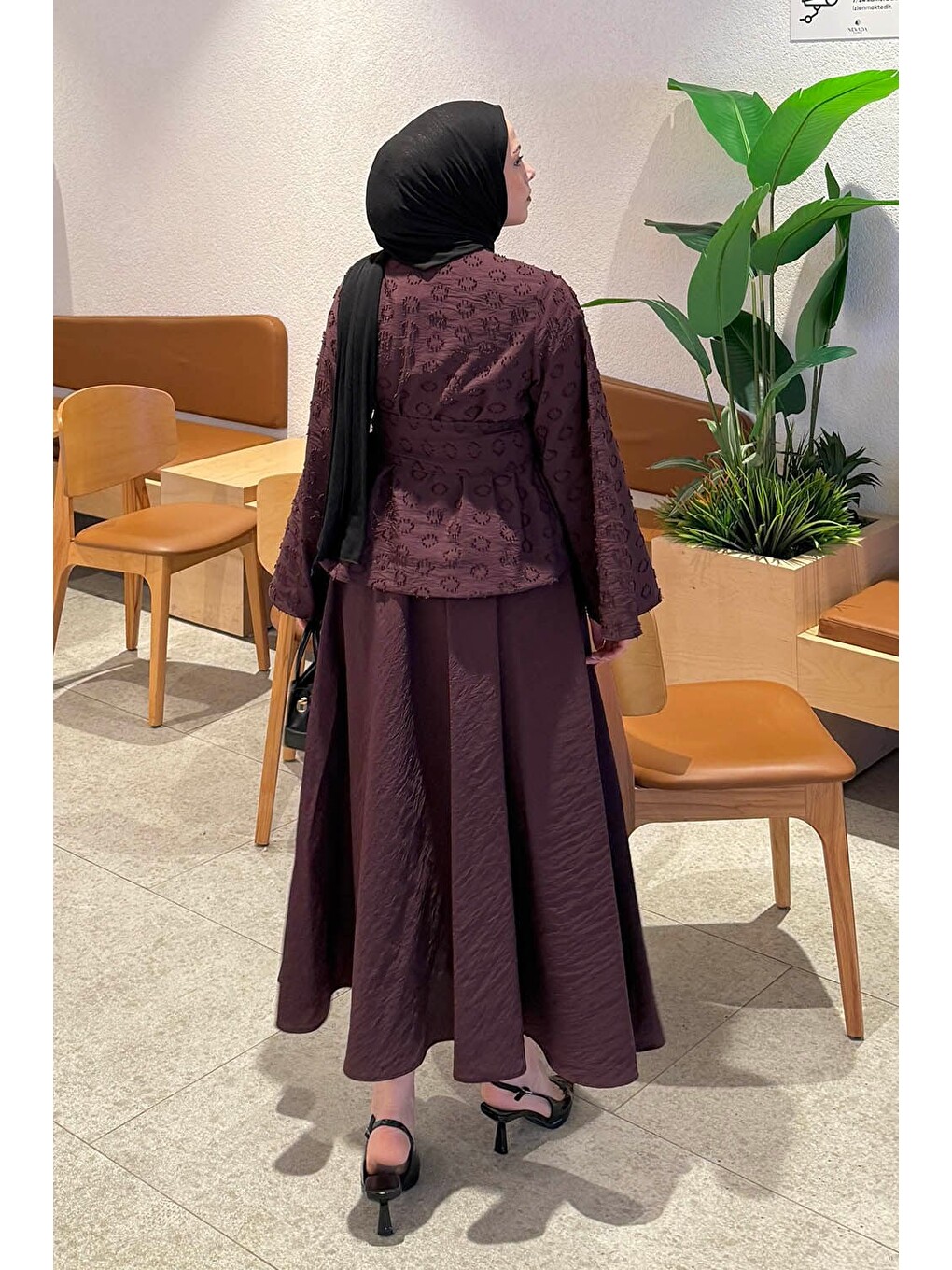 Kuşak Detaylı Bluz-etek Takım Mürdüm-2