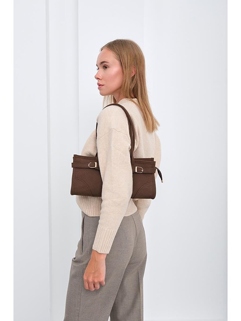 Kahverengi Enyola Bowling Vintage Süet Çanta Kahve-1