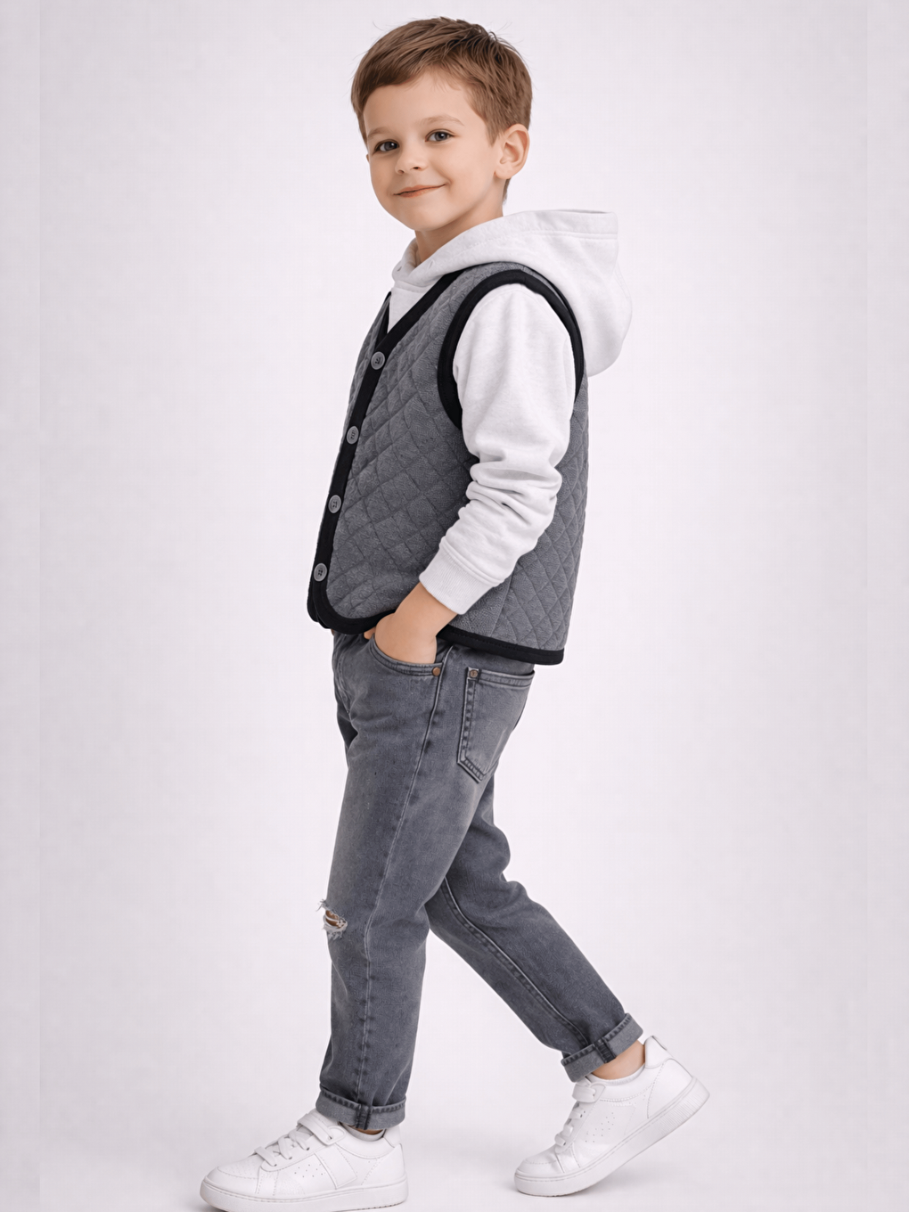 Antrasit Erkek Çocuk Kapitone Yelek-1
