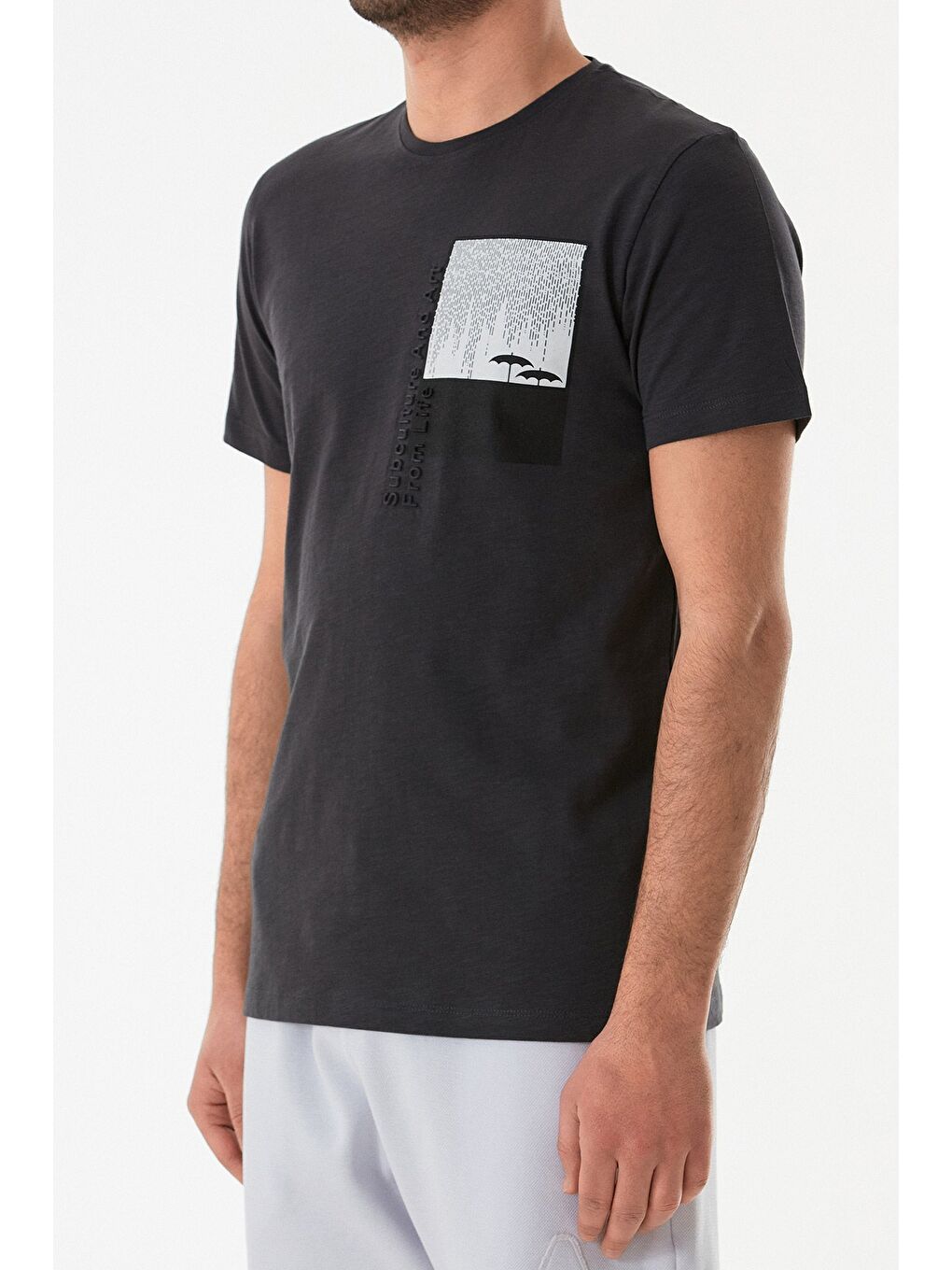 Antrasit Grafik Baskılı Bisiklet Yaka Tişört-4