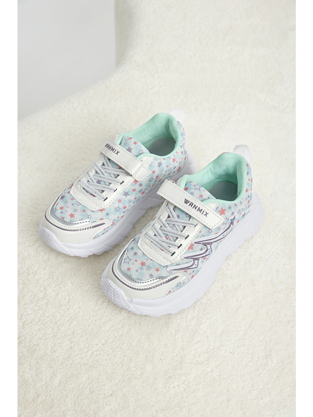 Çocuk Unisex Beyaz Lila Rahat Kalıp Nefes Alabilen Cırtlı Sneaker-1