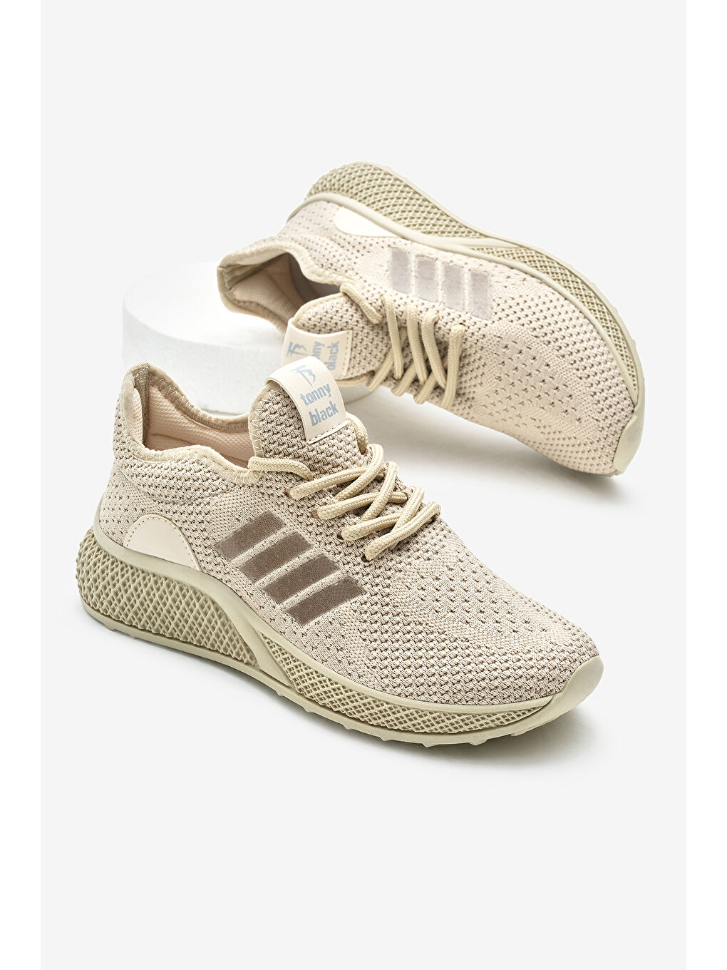 Unisex Bej Poli Taban Bağcıklı Triko Spor Ayakkabı