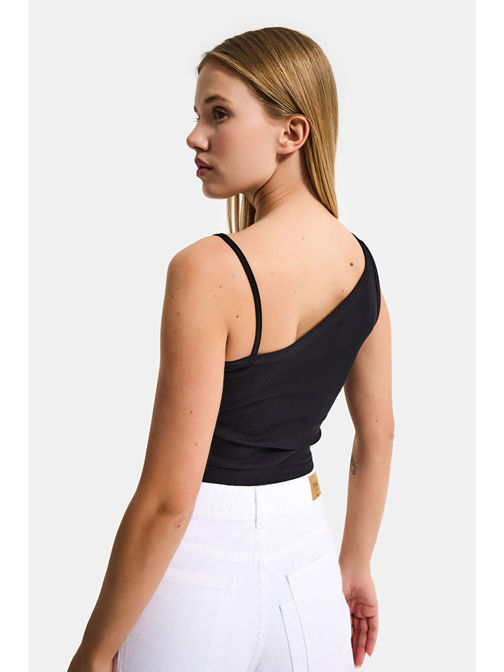 Kadın Siyah w5 Drop Detaylı Tek Kol Askılı Özel Elastan Kumaş Body-4