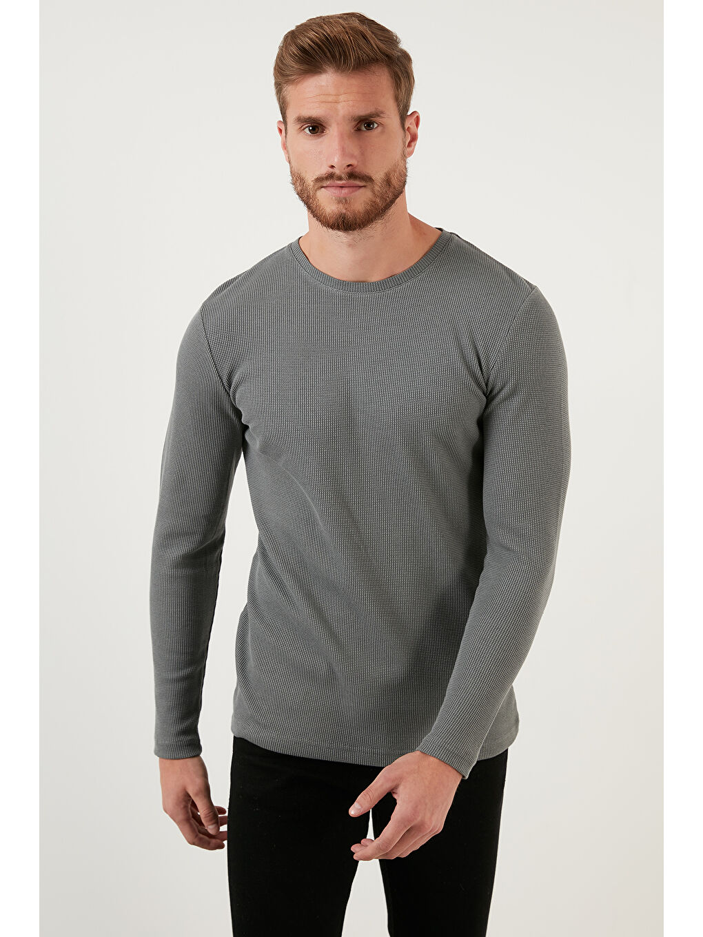 Haki Pamuklu Bisklet Yaka Slim Fit Basic 3'lü Paket Sweat 5905073S3-1