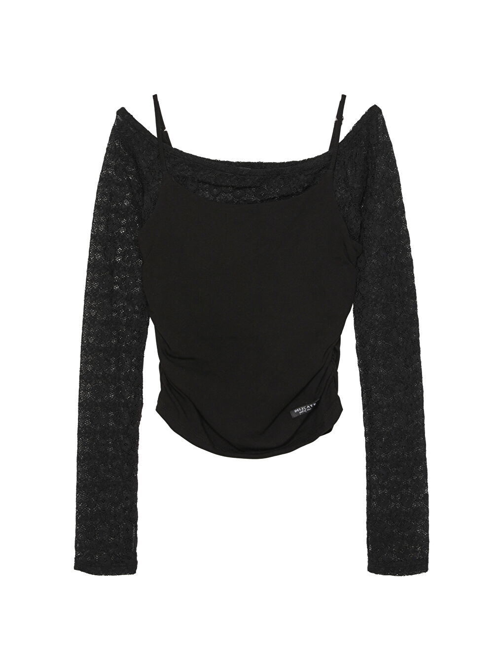 Dantel Detaylı Askılı Drapeli Bluz Siyah