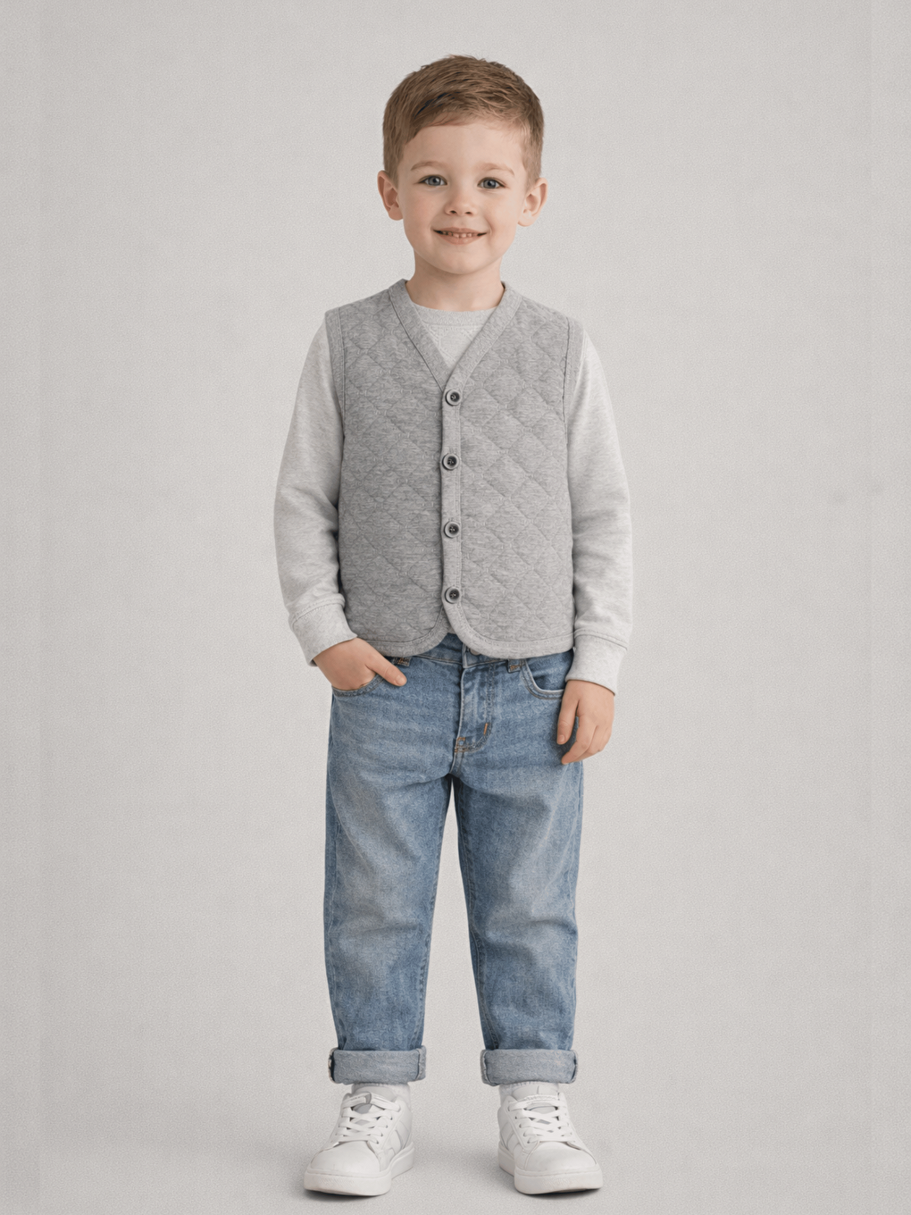 Gri Erkek Çocuk Kapitone Yelek
