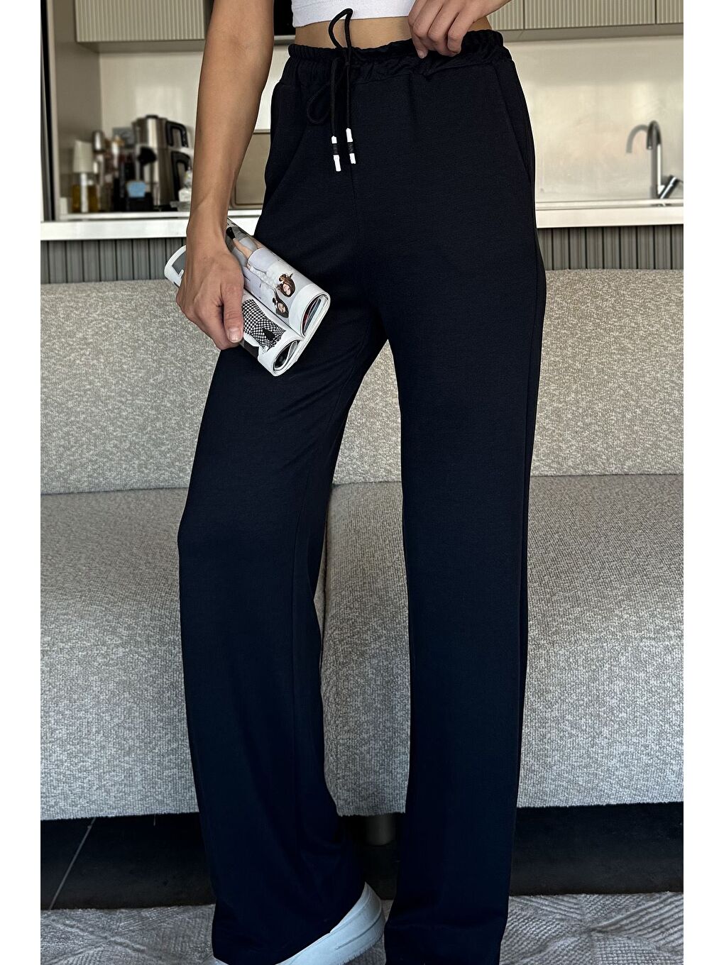 Lacivert Bel Lastikli Bol Paça Eşofman Altı