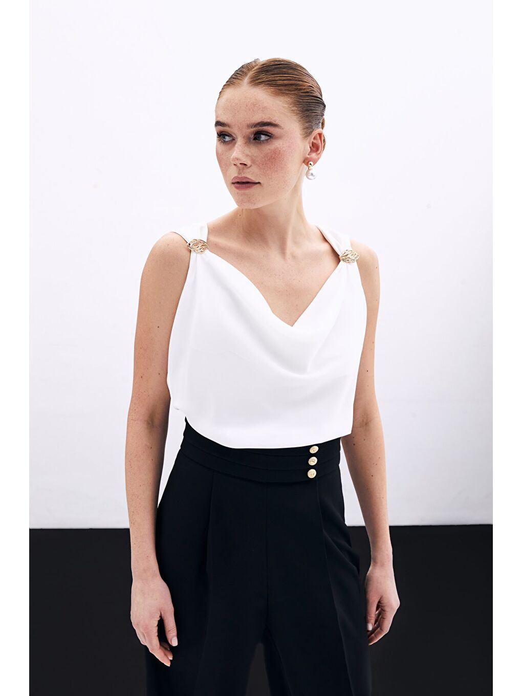 Degaje Yaka Bluz - Ekru