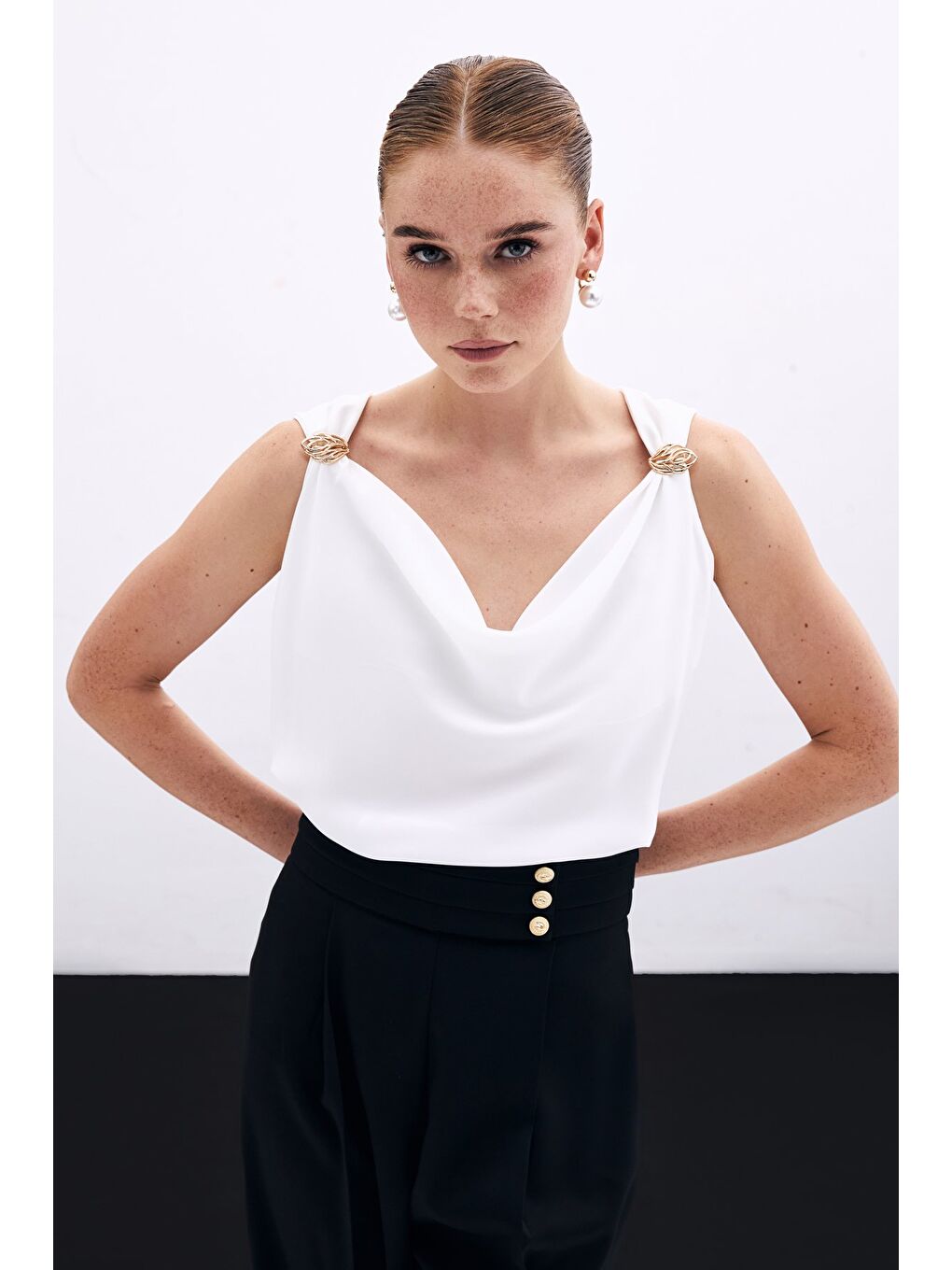 Degaje Yaka Bluz - Ekru-1