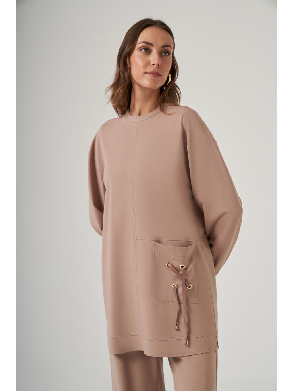 Kahverengi Cep Detay Pantolonlu Takım 1094 Camel