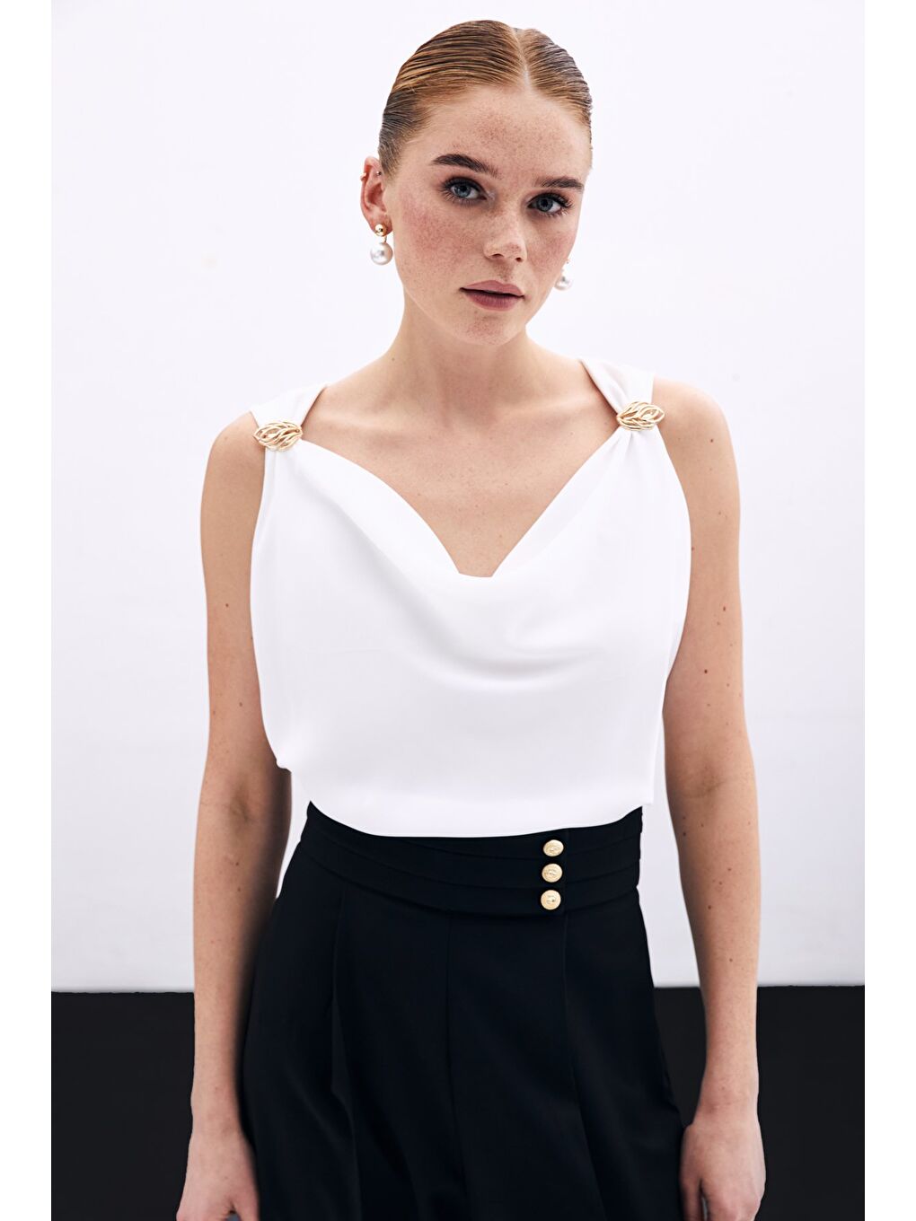 Degaje Yaka Bluz - Ekru-2