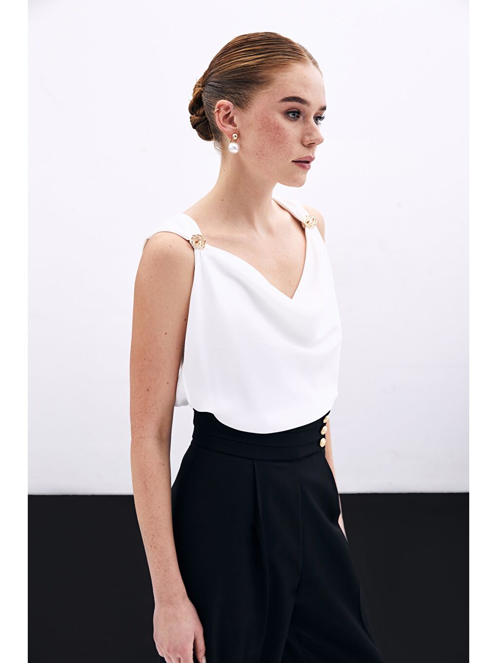 Degaje Yaka Bluz - Ekru-3