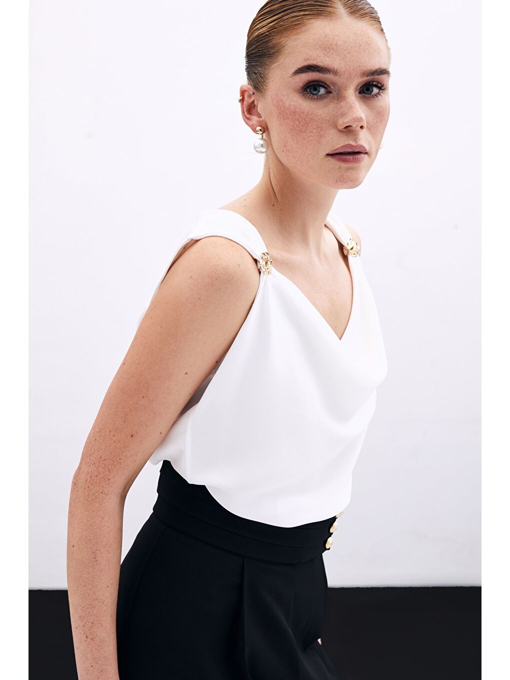 Degaje Yaka Bluz - Ekru-5