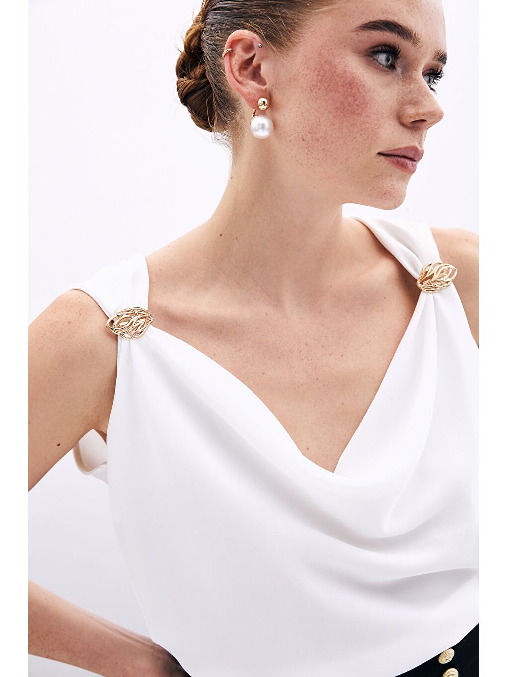 Degaje Yaka Bluz - Ekru-6