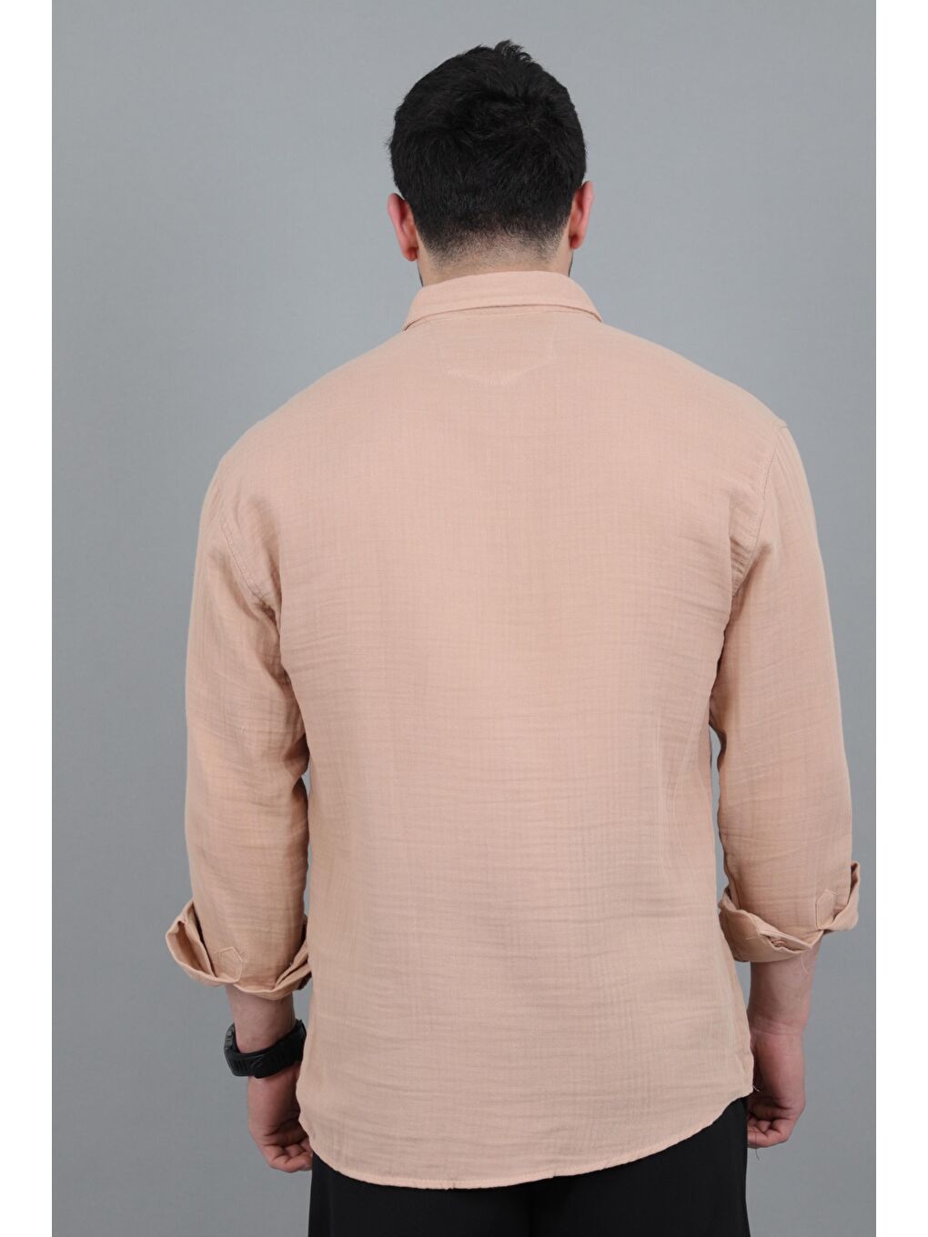 Bej Oversize Müslin Yazlık Uzun Kol Gömlek MRS 202_40417-4