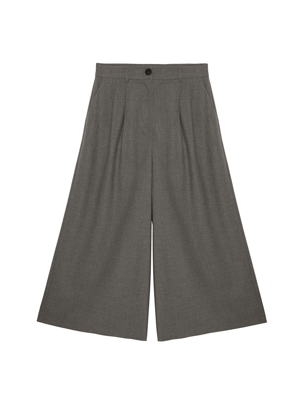 Pile Detaylı Geniş Paça Pantolon Koyu Gri-1
