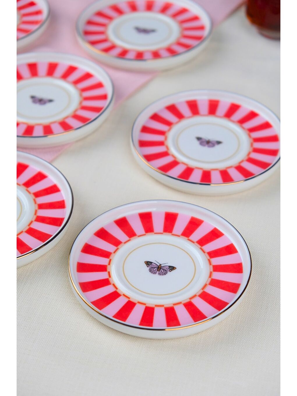 Karışık Porselen Butterfly Collection Altın Yaldızlı Çay Tabağı 11,8cm Kırmızı 6 lı-3