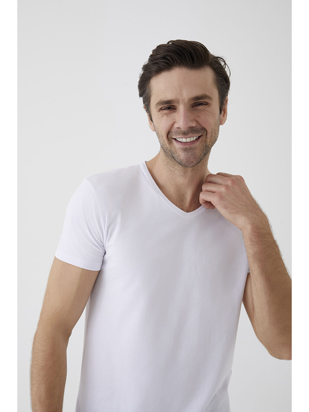 Gri Erkek Pamuklu V Yaka Kısa Kollu Tişört 2 Adet-1