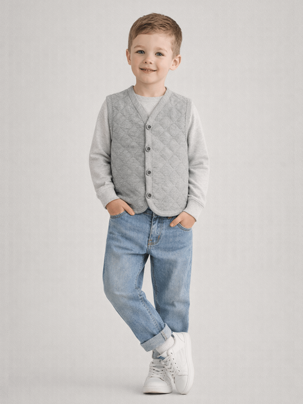 Gri Erkek Çocuk Kapitone Yelek-2