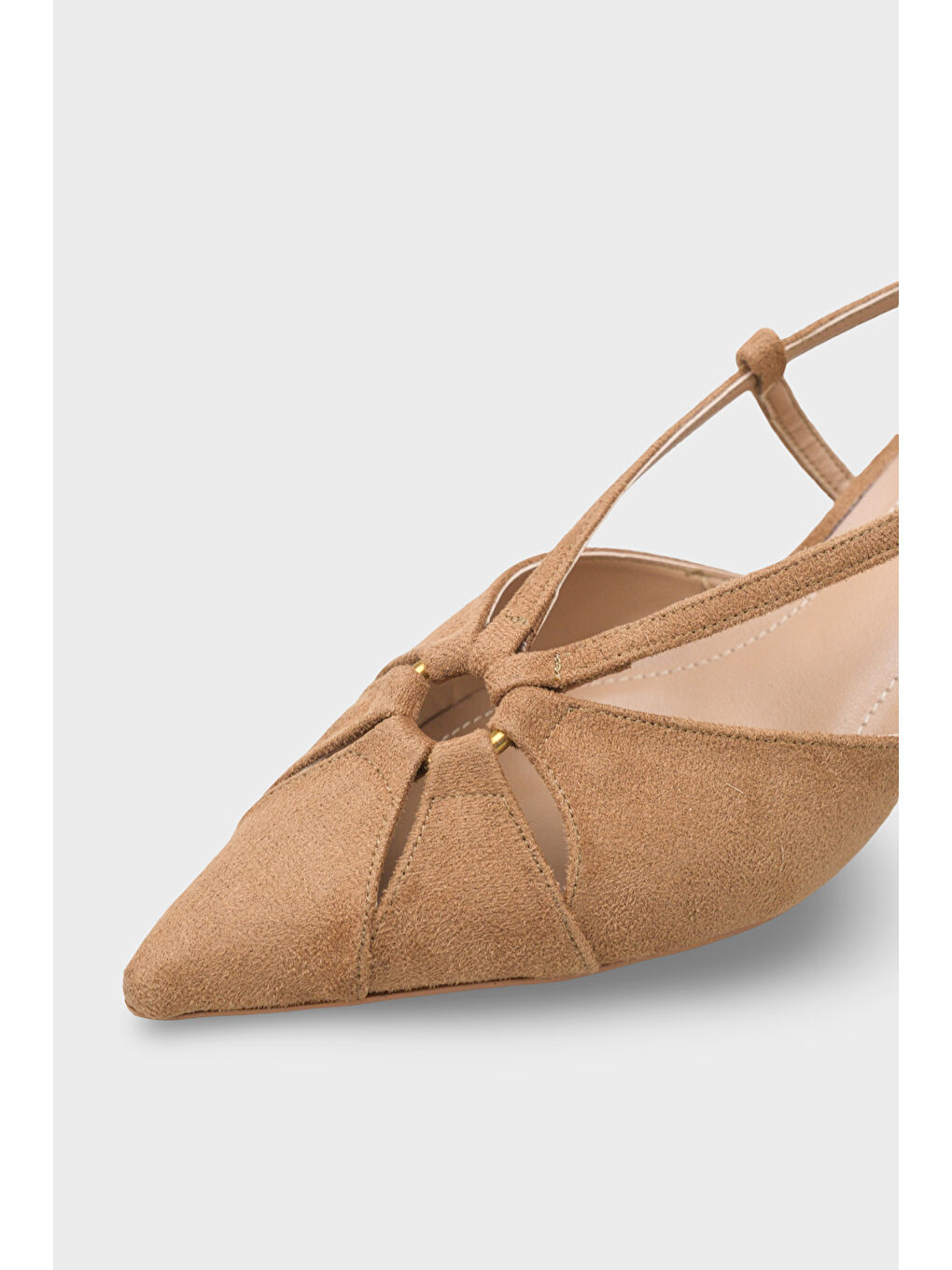 Bej Faydra Sivri Burunlu Orta Topuklu Arkası Açık Kadın Ayakkabı-2