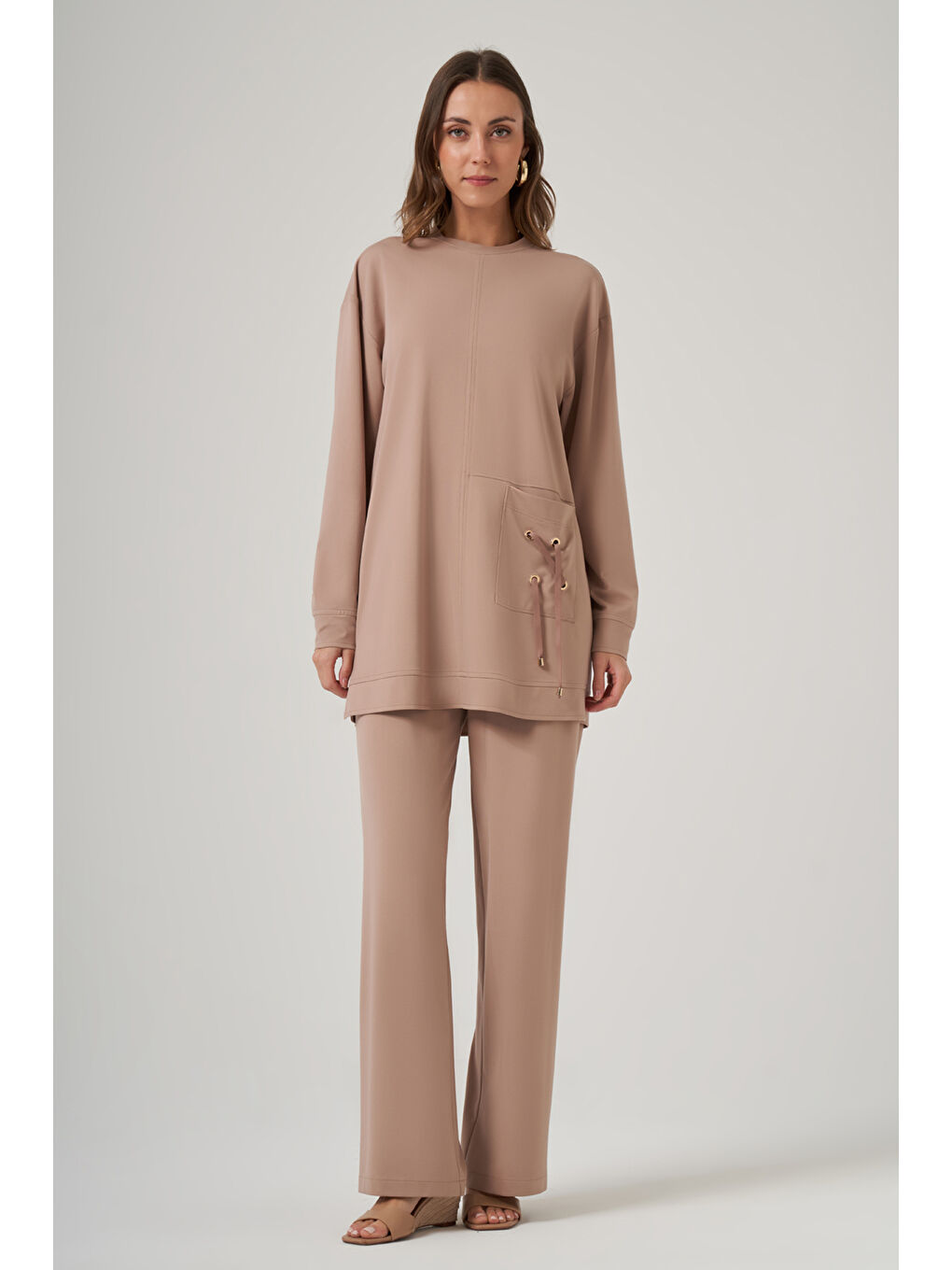 Kahverengi Cep Detay Pantolonlu Takım 1094 Camel-3