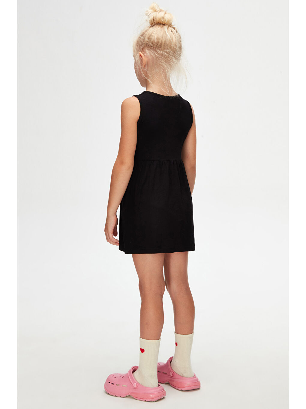 Siyah Kız Çocuk Flamlı Viskon Askılı Elbise-4