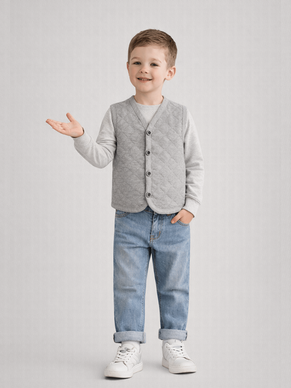 Gri Erkek Çocuk Kapitone Yelek-3