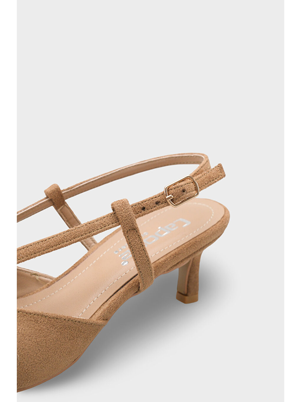 Bej Faydra Sivri Burunlu Orta Topuklu Arkası Açık Kadın Ayakkabı-3