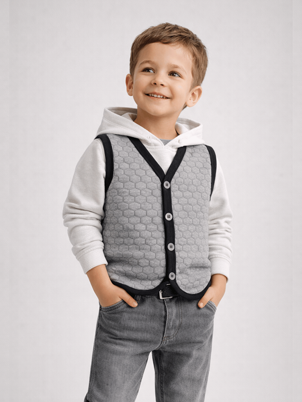 Gri Erkek Çocuk Kapitone Yelek-1