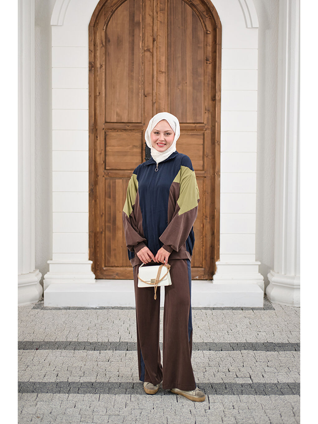 Kadın Parça Renk Detay Fermuarlı İkili Takım Lacivert-1