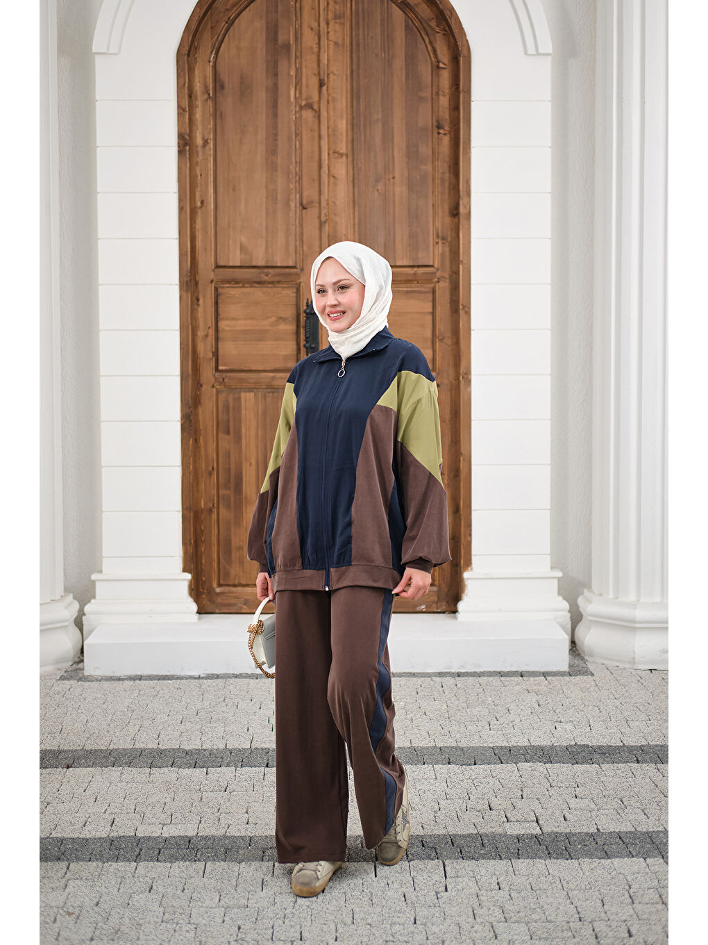 Kadın Parça Renk Detay Fermuarlı İkili Takım Lacivert-2