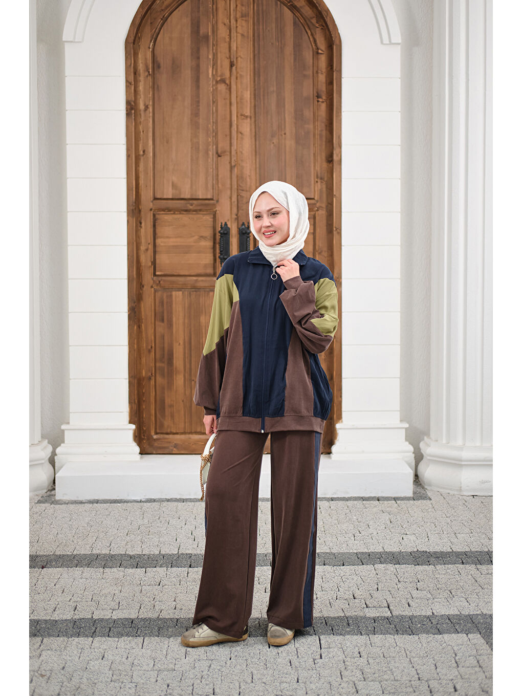 Kadın Parça Renk Detay Fermuarlı İkili Takım Lacivert-3