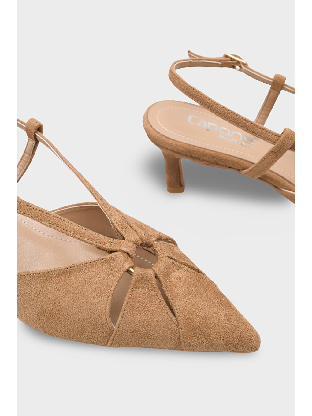 Bej Faydra Sivri Burunlu Orta Topuklu Arkası Açık Kadın Ayakkabı-4