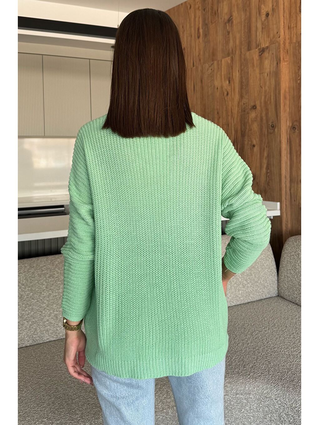 Yeşil V Yaka Salaş Triko Bluz (s,m,l,xl Uyumludur)-3