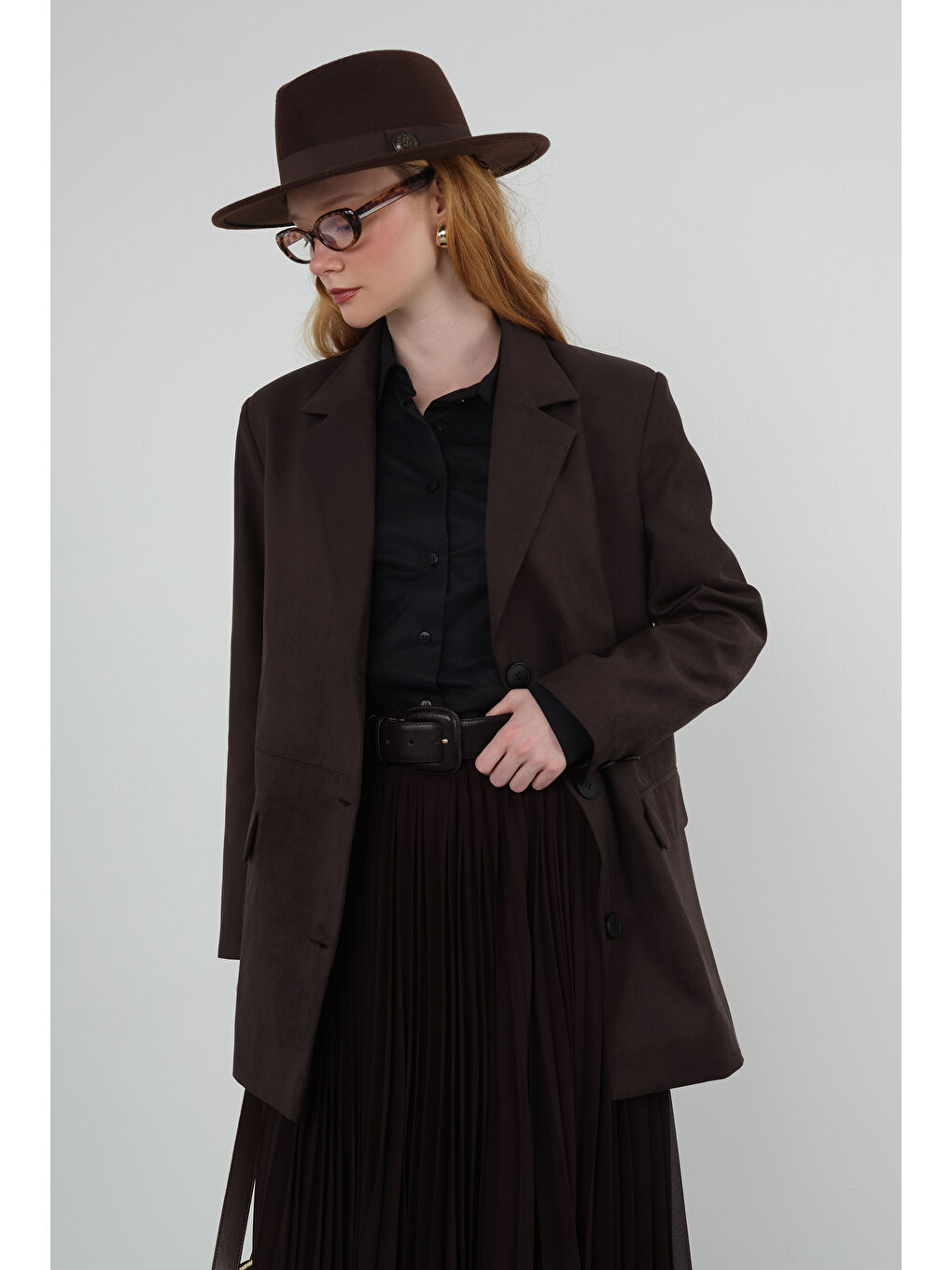 Kahverengi Süet Blazer Ceket Acı Kahve