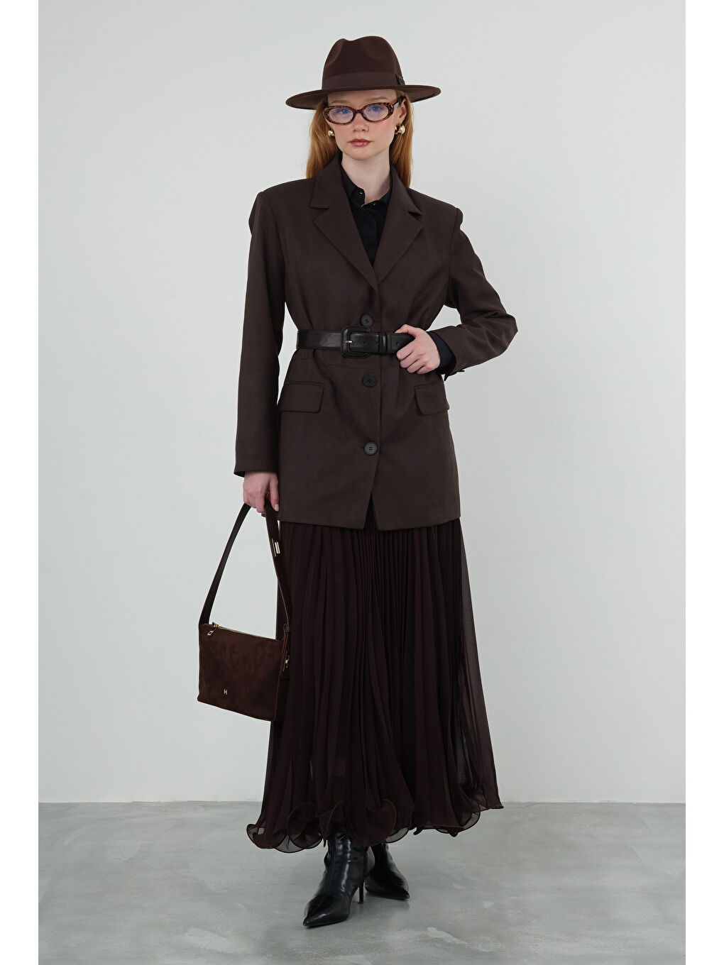 Kahverengi Süet Blazer Ceket Acı Kahve-1