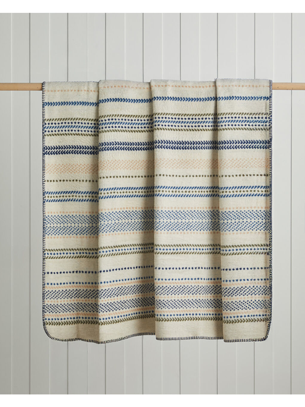 Smooth Stripes Pamuk Akrilik Çift Kişilik Battaniye 200x220 cm Bej-1