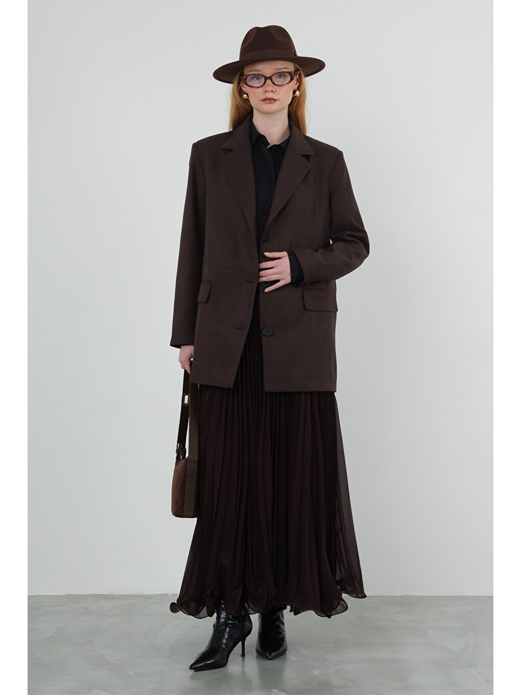 Kahverengi Süet Blazer Ceket Acı Kahve-3