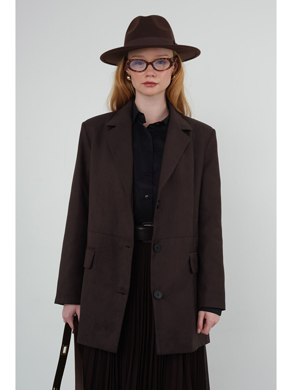 Kahverengi Süet Blazer Ceket Acı Kahve-4