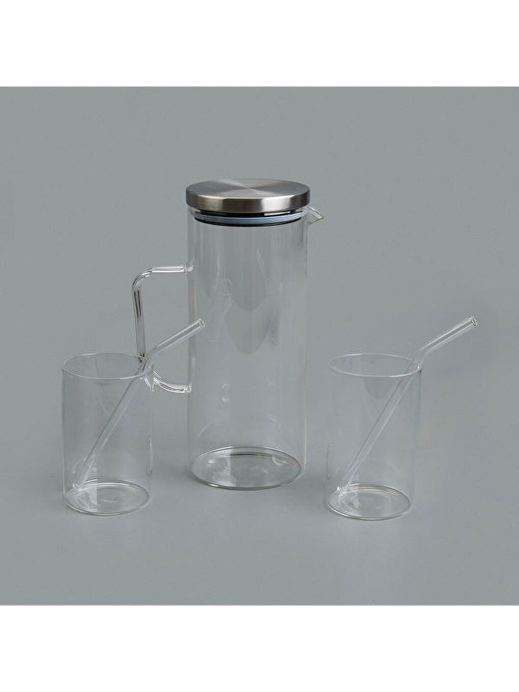 Renksiz Cam Sürahi Bardak Pipet Seti - Şeffaf-3