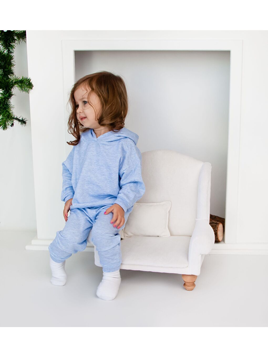 Mavi Fermuarlı Kapüşonlu Tek Sweat-5