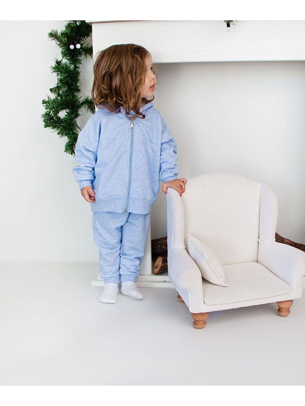 Mavi Fermuarlı Kapüşonlu Tek Sweat-6