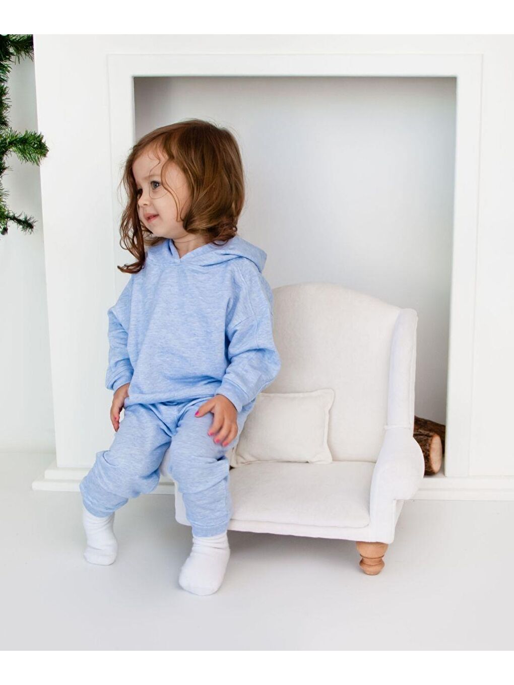 Mavi Fermuarlı Kapüşonlu Tek Sweat-7