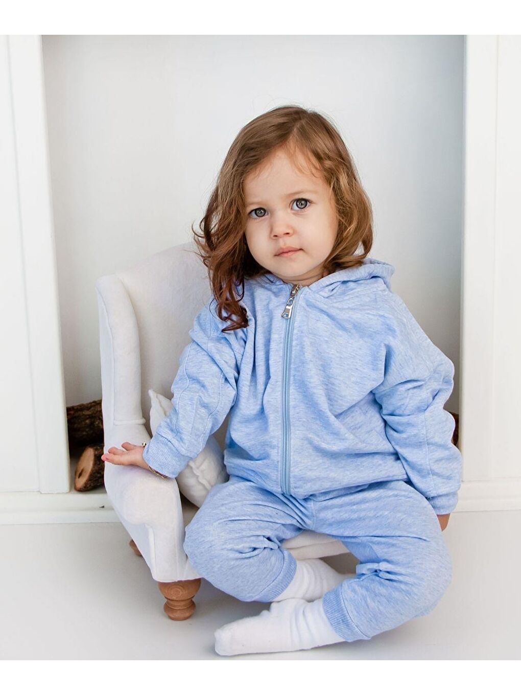 Mavi Fermuarlı Kapüşonlu Tek Sweat-8