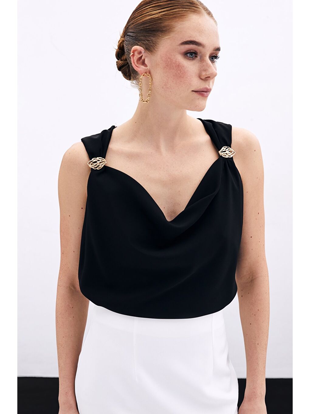 Degaje Yaka Bluz - Siyah-2