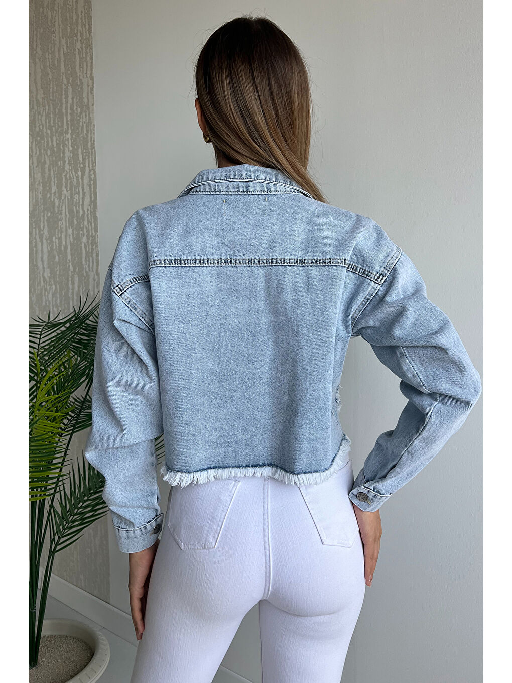 GÜLSELİ Mavi Püskül Detaylı Crop Top Jean Jean Ceket - 3