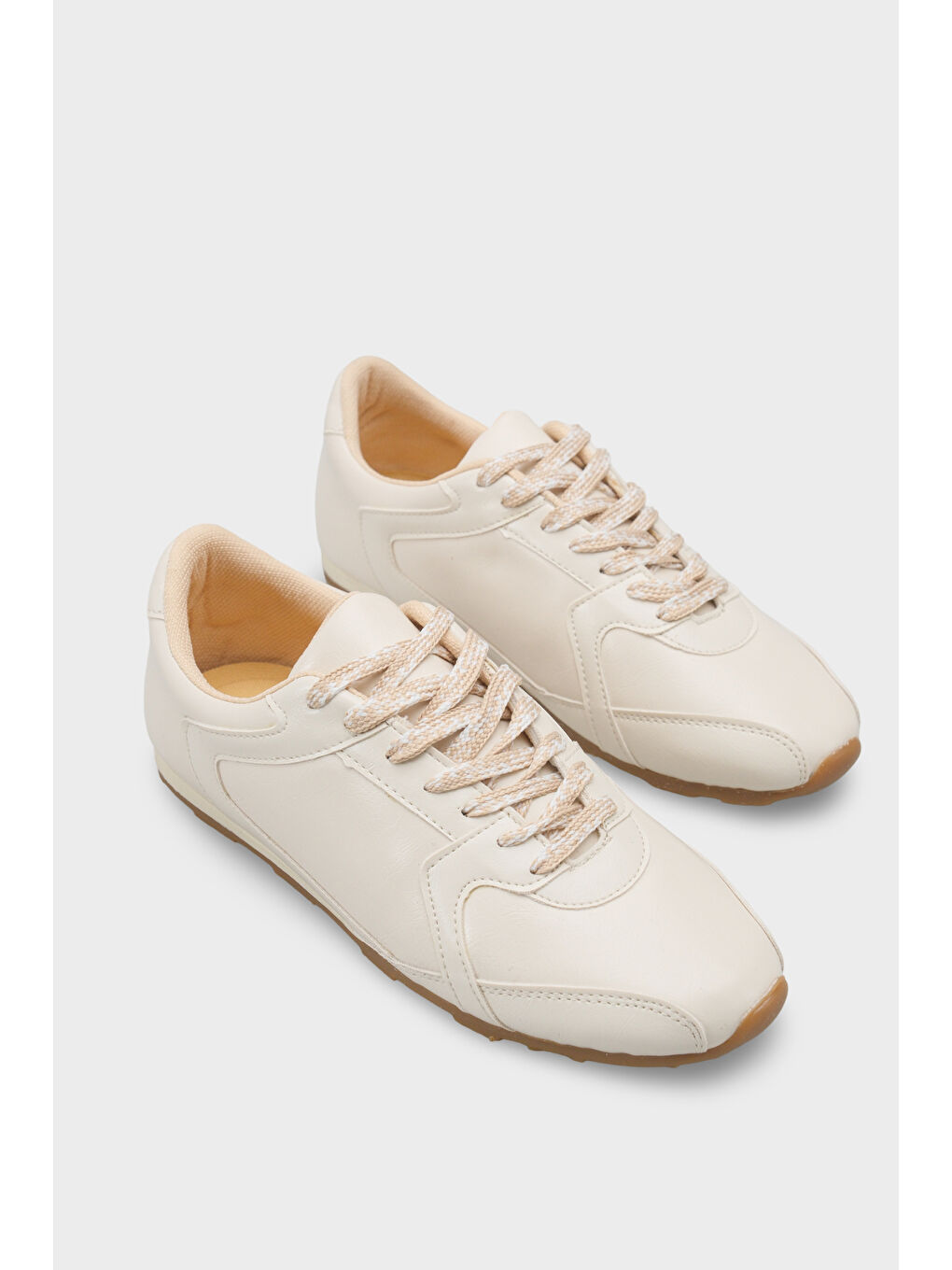 Bej Catarina Yan Şerit Detaylı Bağcıklı Günlük Spor Kadın Sneaker Ayakkabı-1