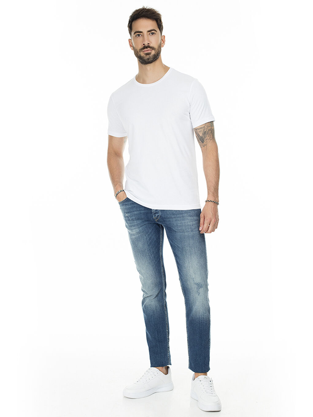 Beyaz Basic Bisiklet Yaka Slim Fit 2  Tişört 5722512O2-5