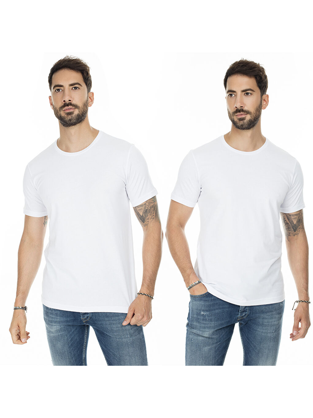 Beyaz Basic Bisiklet Yaka Slim Fit 2  Tişört 5722512O2-7